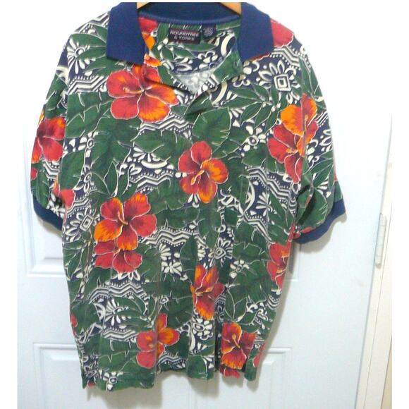 Mens Roundtree & Yorke Hawaii Style Polo Shirt sz L - Picture 1 of 6